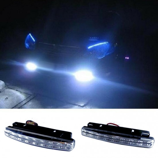 Pair-8 LED Car Light DRL Fog Driving Daylight Daytime Running White Head Lamp 